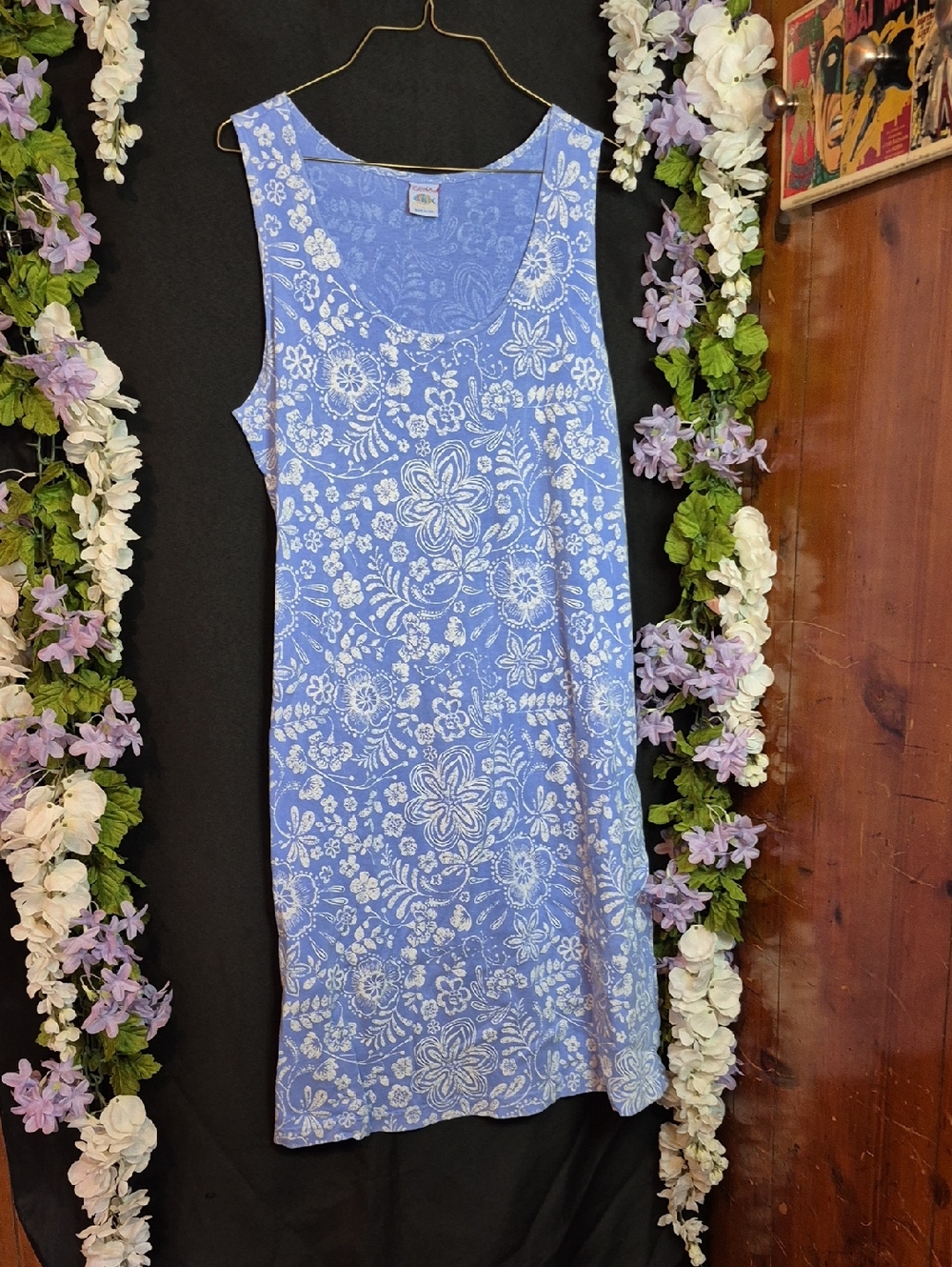 Blue Floral Sleeveless Casual Dress